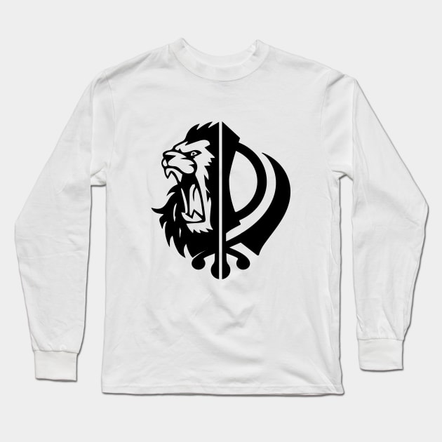 Sikh symbol khanda with Half Lion Face Long Sleeve T-Shirt by PUNJABISTYL